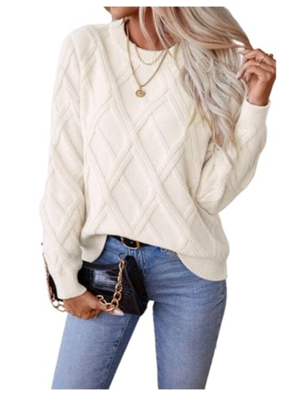 Cable Knit Crewneck Sweater Long Sleeve Pullover